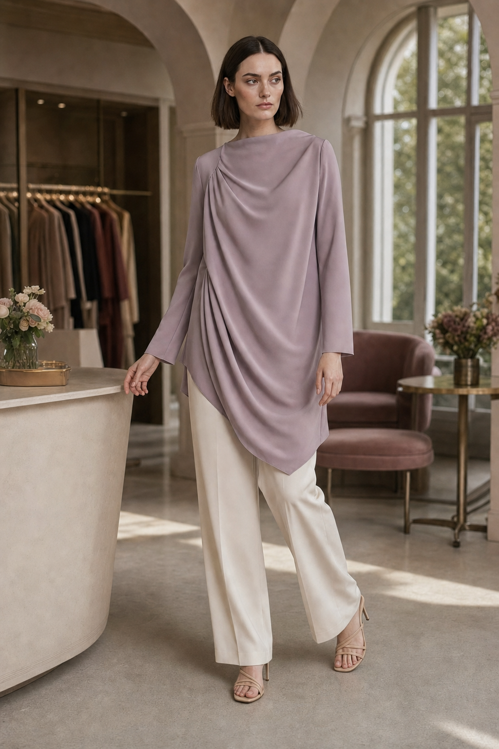 Pearl 28 drape tunic soft turn silhouette