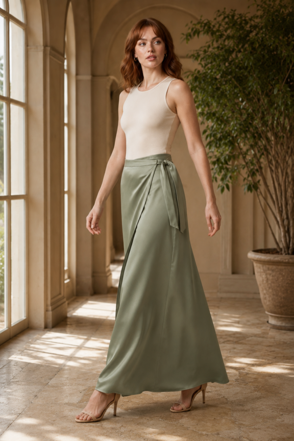 Sage 14 wrap skirt alternate angle