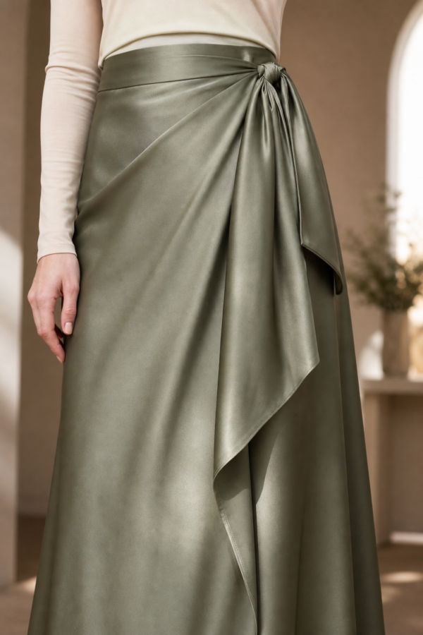 Sage 24 wrap skirt fabric detail