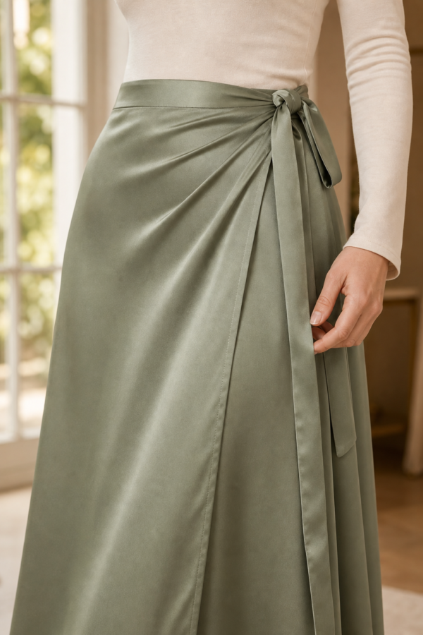 Sage 74 wrap skirt fabric detail